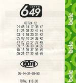 加拿大 Lotto 6/49 中獎的彩票