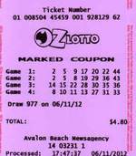 澳大利亚 Oz Lotto 中奖的彩票