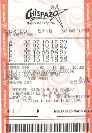 Billet gagnant de la cagnotte de la loterie Mexique Chispazo