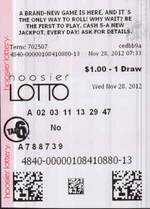 美国  Hoosier Lotto 中奖的彩票