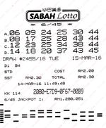 Winning Sabah Lotto ticket