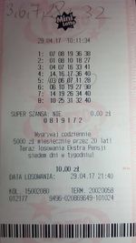 波兰 Mini Lotto 中奖的彩票