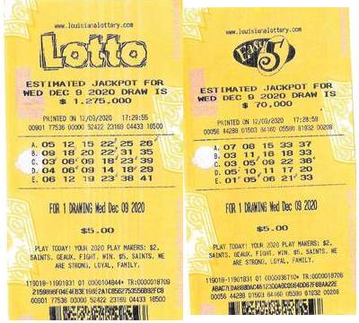 Winning USA Louisiana Lotto and Easy 5 tickets