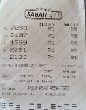 マレーシアSabah 4D宝くじ当選者