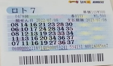 Winning Japan Loto 7 ticket