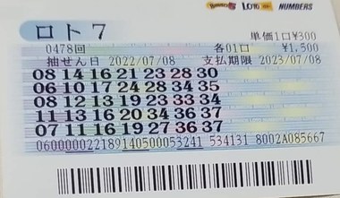 日本 Loto 7 中奖的彩票